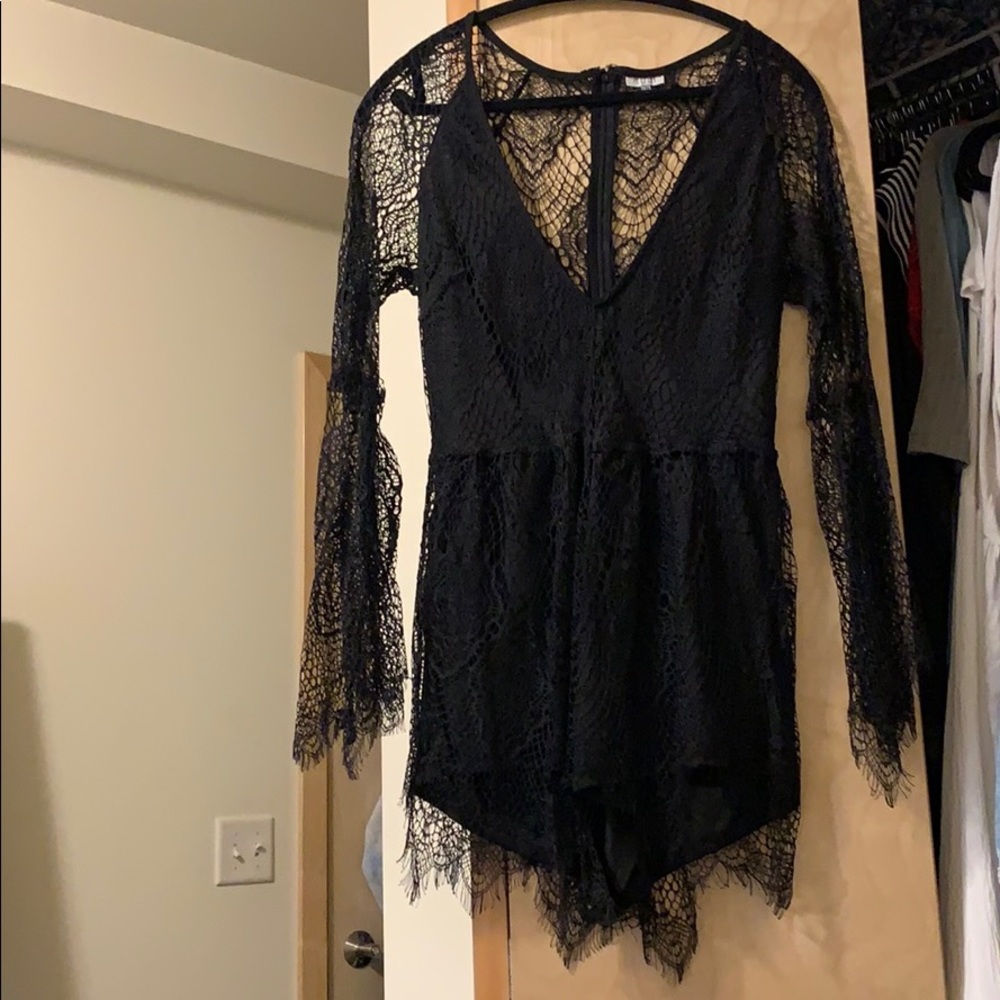 Black Deep V Lace Romper